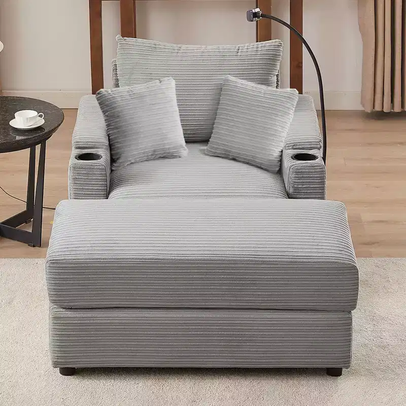 41.7 Modern Single Sofa with Storage Ottoman Two Cup Holders for Living Room Gray