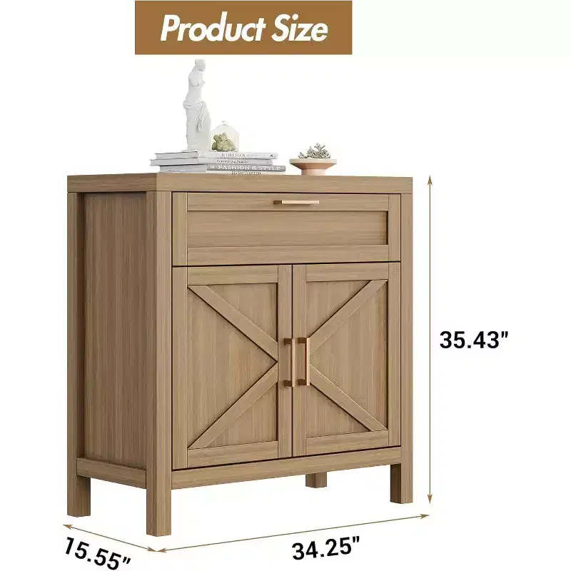Acekool Buffet Cabinet Sideboard with Storage, 34 Modern Farmhouse Console Table, 2 Doors & Adjustable Shelf for Entryway, Living Room, Kitchen