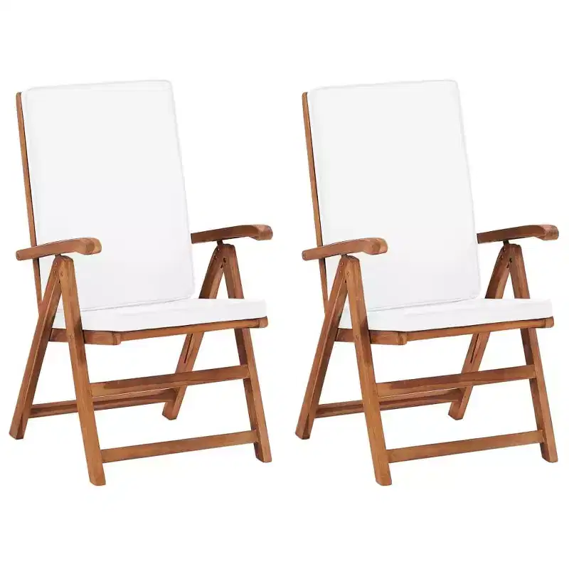 vidaXL Reclining Chair Set, Teak, Cream Cushioned, 5-Position Adjustable Backrest, Foldable for Space Saving, Weatherproof, Balcony, Poolside