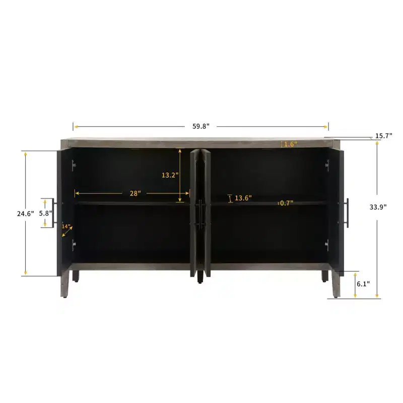 CuisinSmart 60'' Sideboard Buffet Cabinet, Vintage Wooden Sideboard Storage Cabinet with 4 Doors&Adjustable Shelf, Accent Cabinet for Living Room