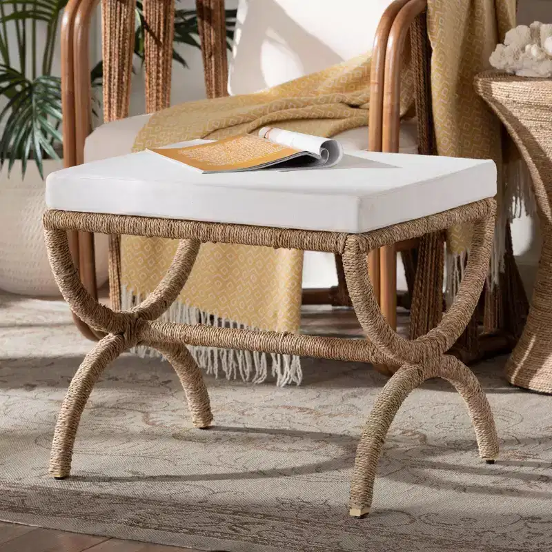 bali & pari Maliyah Seagrass Ottoman Natural Brown