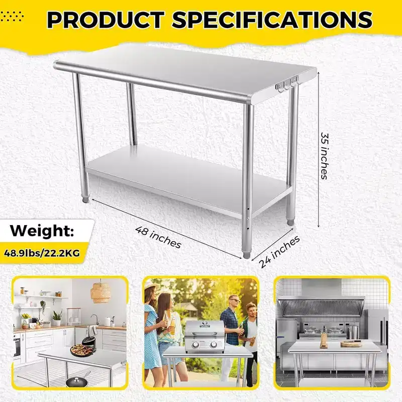 Stainless Steel Kitchen Work Prep Table NSF Commercial Restaurant Table