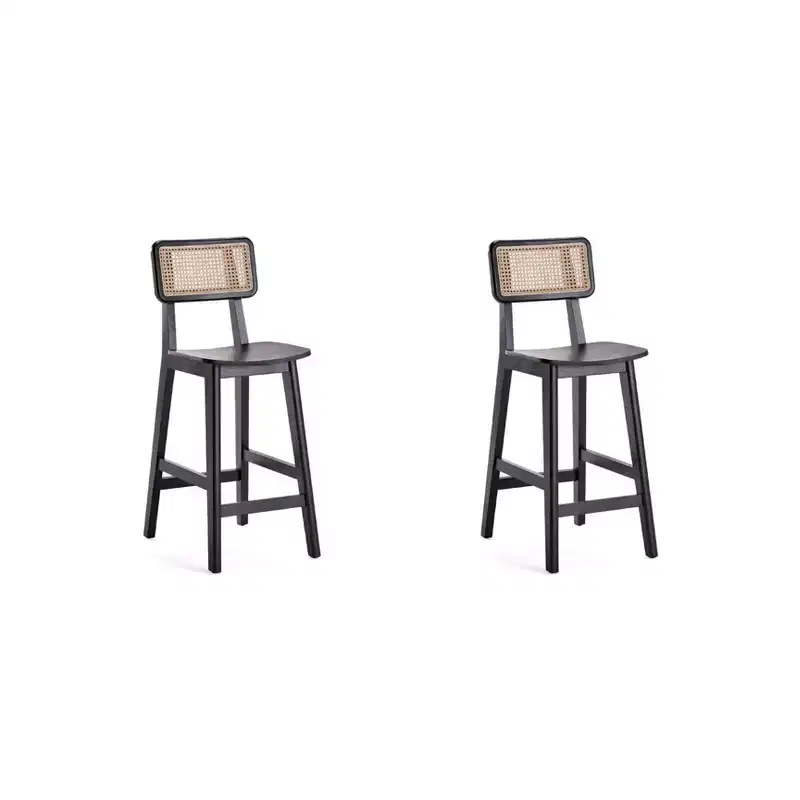 Manhattan Comfort Set of 2 Versailles Wood Counter Height Barstools Black/Natural: Ash Frame, Matte Finish, No Assembly Required