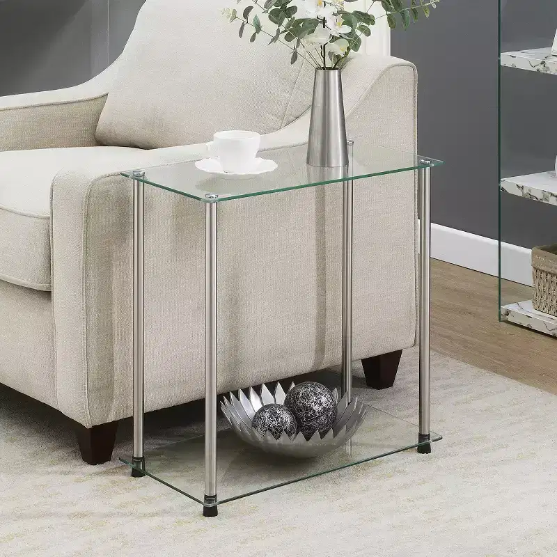 24 in.H Silver Color Rectangle Glass Table Top End Table 1 -piece