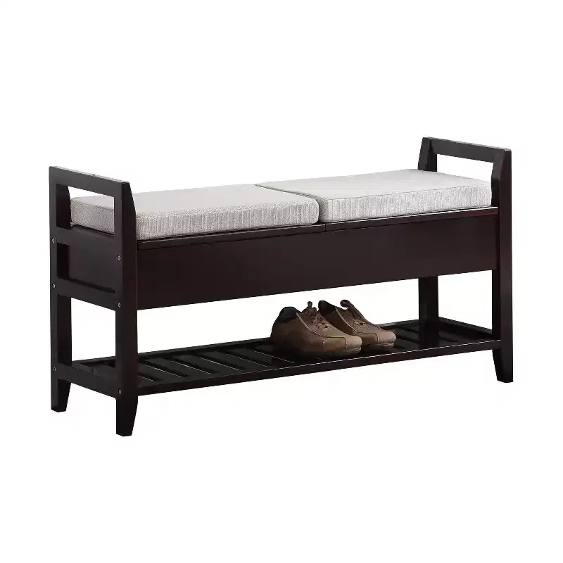 Homy Casa Storage Shoe Bench with Cushion, Wood Entryway Organizer, Espresso