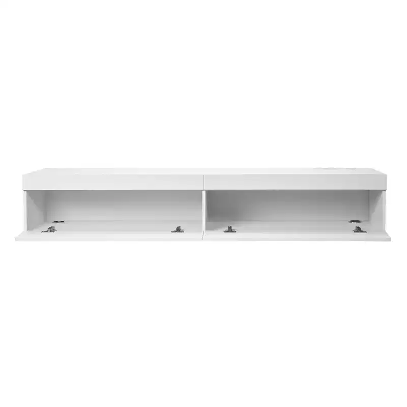 VEVOR Floating TV Stand, 71 in Wall Mount Entertainment Center with Power Outlet & LED Lights, Modern Floating TV Shelf with 2 Drawers, White