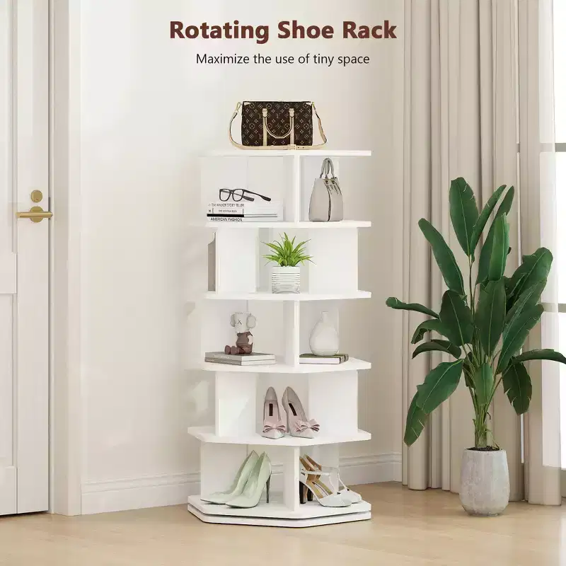 360 Rotating Shoe Rack, Hexagon Spinning Shoe Organizer, 5-Tier or 7-Tier, Holds 24 Pairs, for Entryway, Living Room & Closet