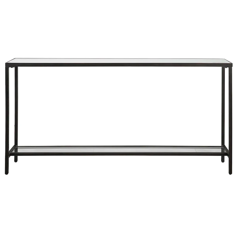 Matte Black Console Table with Mirror Top, Modern Entryway Accent Table