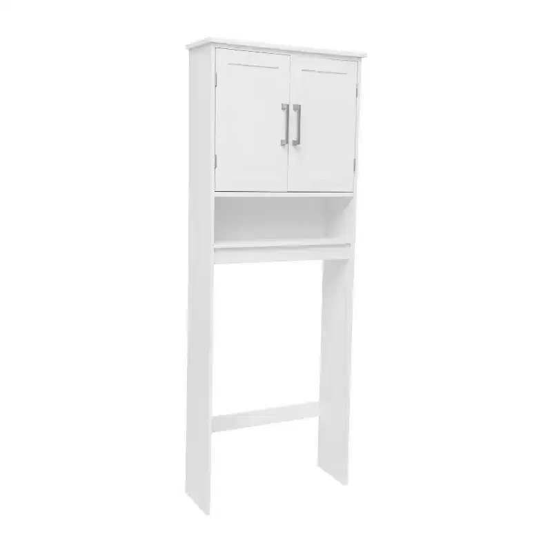 Emma and Oliver Over the Toilet Cabinet Storage Bathroom Organizer with In-Cabinet Adjustable Shelf, Open Lower Shelf, and Dual Magnetic Closure Doors
