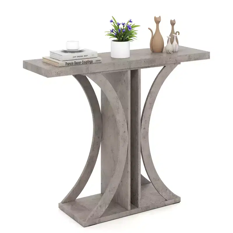Costway Console Table 40'' Rectangular Entryway Table w/Geometric Frame for Living Room Gray