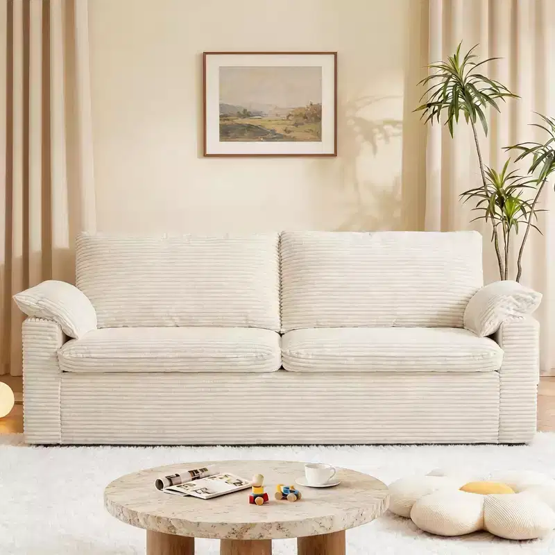 Dyonery 70 Loveseat Sofa Corduroy Couch,Modern Sofa Love Seat, Deep Seat Slipcovered Sofa with 2 Wide Armrest Pillows and Soft Backrest