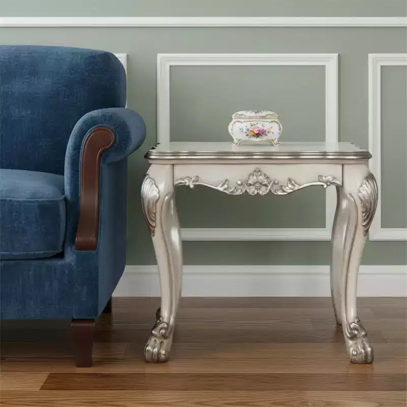 24 Vintage Bone White Solid Wood And Polyresin Square End Table