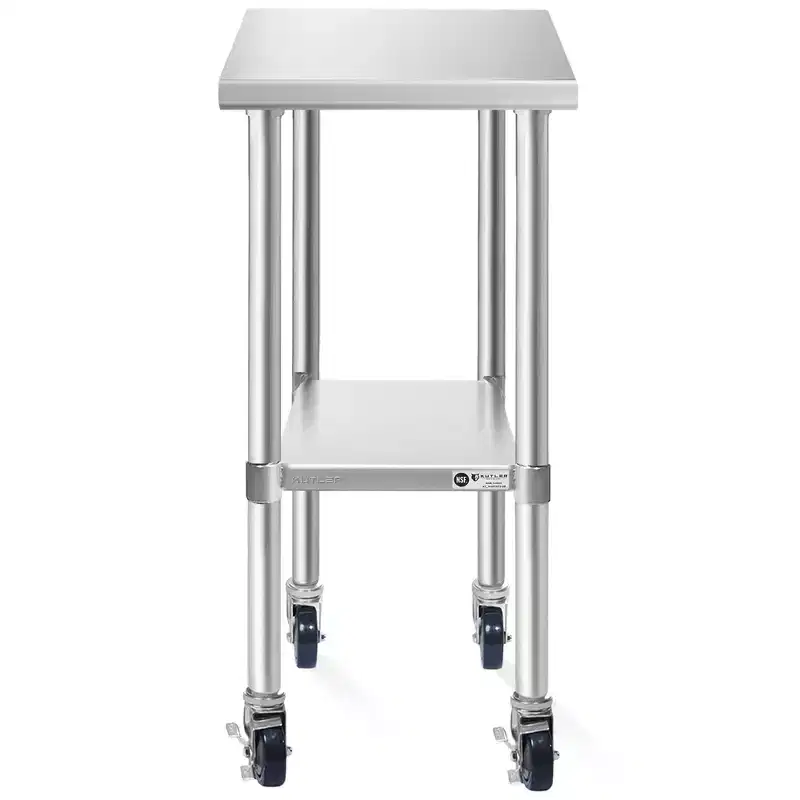 KUTLER Stainless Steel Table with Caster Wheels, NSF Heavy Duty Commercial Prep and Work Table with Undershelf for Restaurant, Hotel, Home