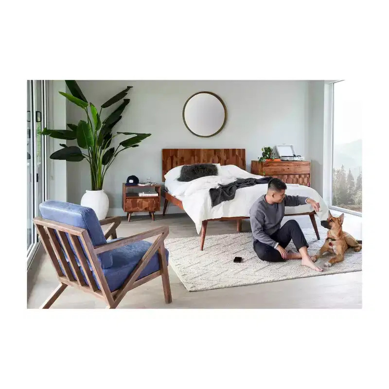 Queen Armand Bed Brown - Alder Bay: Midcentury Style, Platform Design, Wood Headboard, No Box Spring Needed