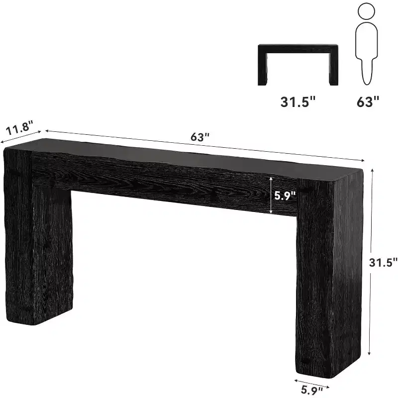 Lantine Solid Wood Console Table, 63-Inch Farmhouse Sofa Table for Entryway, Living Room, Foyer, Easy Assembly (Black)