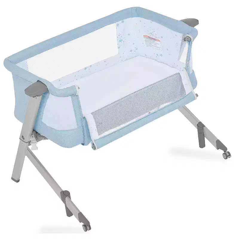 Skylar Bassinet and Bedside Sleeper - Blue: Adjustable Height, Folds for Easy Transport, Metal Frame
