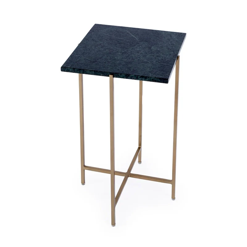 Square Marble-Top Iron Side Table – Multi-color / Green Marble
