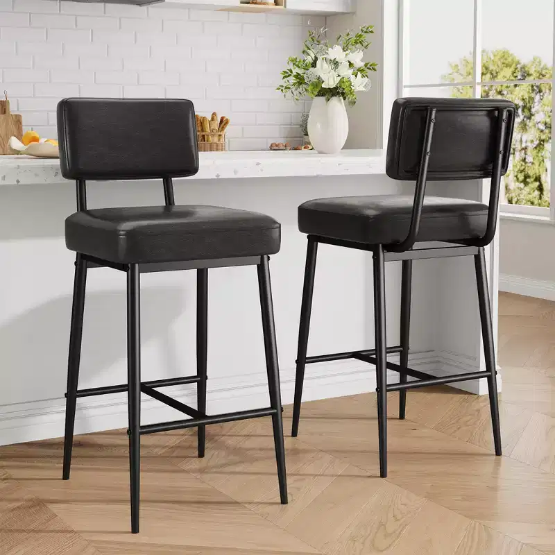 COZONY Counter Height Bar Stools Set of 2, 26 Faux Leather Bar Chairs with Backrest for Kitchen Island and Dining Room