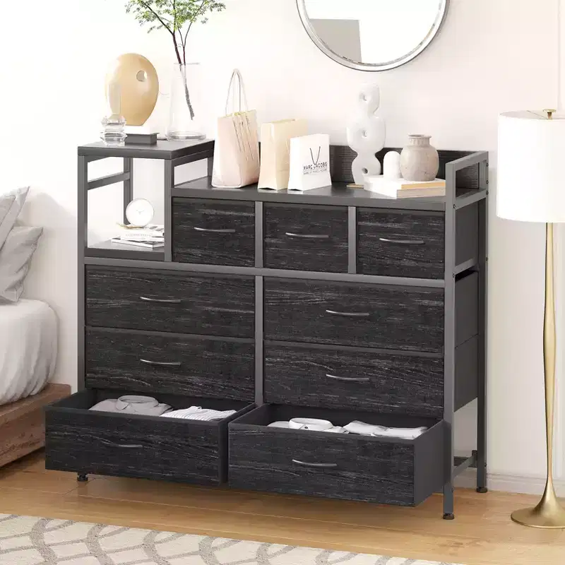 COZONY 34 Tall 9-Drawer Storage Dresser & TV Stand  Fabric Storage Tower,Sturdy Steel Frame Storage for Living Room Small Space Use