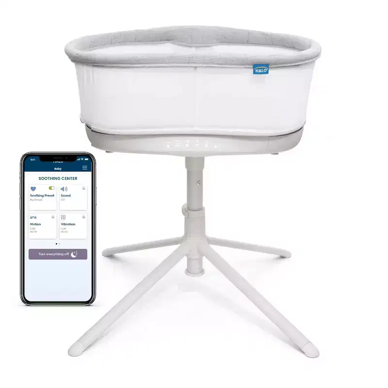 HALO BassiNest Connected Swivel Sleeper 3.0 Smart Baby Bassinet - Gray: Adjustable Height, 360-Degree Swivel, Vibration, Sounds and Songs