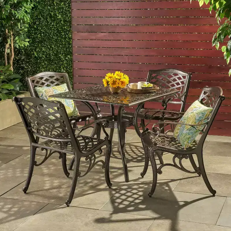 Christopher Knight Home Bogota Outdoor Cast Aluminum 5 Piece Dining Set with Umbrella Hole