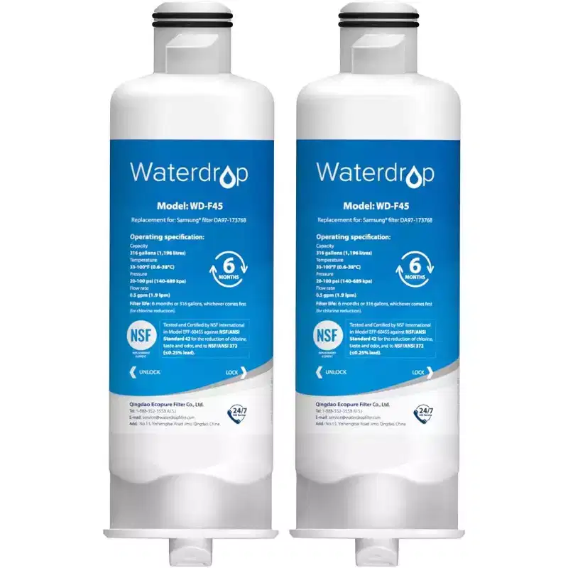 Waterdrop DA97-17376B Refrigerator Water Filter Replacement for Samsung HAF-QIN/EXP, DA97-08006C, RF28R7201SR,NSF 42 and 372 certified(2 Packs)