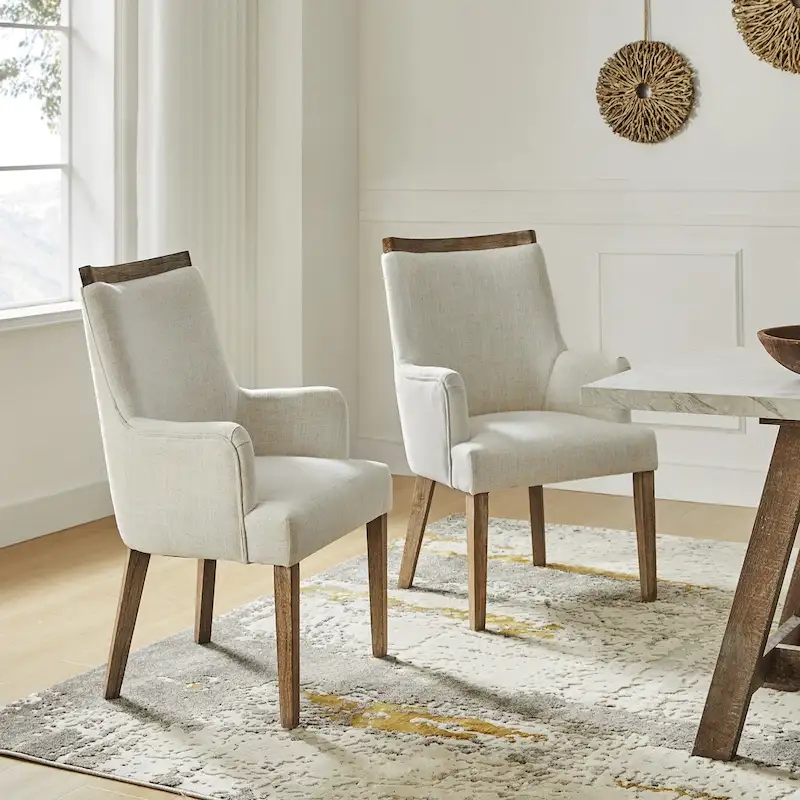 Albert Farmhouse Upholstered Solid Wood Dining Chair Set of 2 by HULALA HOME