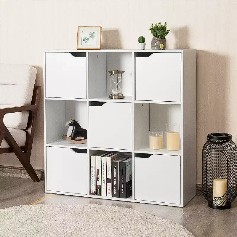 9 Cube Bookcase Cabinet, Wood Storage Shelves Room Divider Organization