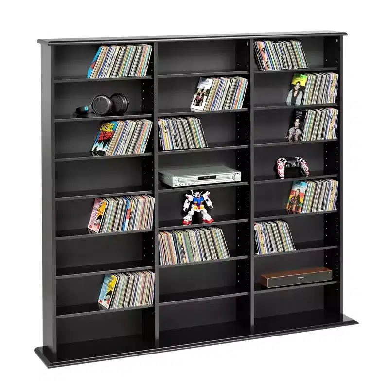Triple Width Wall Storage Unit – 24 Adjustable Shelves, Holds 960 CDs or 405 DVDs