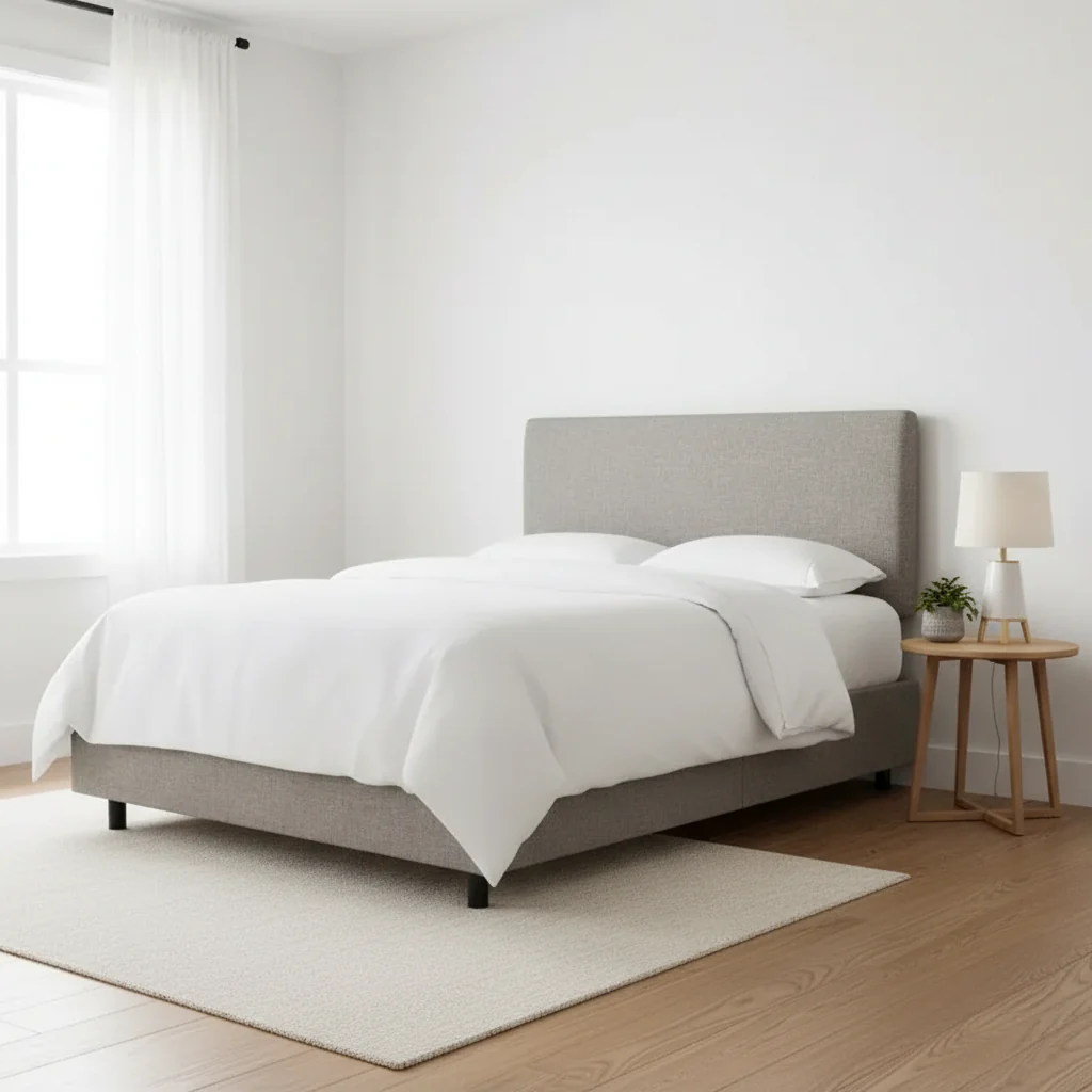 Linen Upholstered Platform Bed Frame with Tufted Headboard in Multiple Sizes and Colors