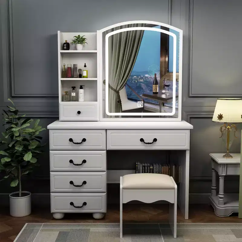 Vanity Desk with LED Mirror & Lights, Makeup Table with 6 Drawers, 3 Color Modes, White