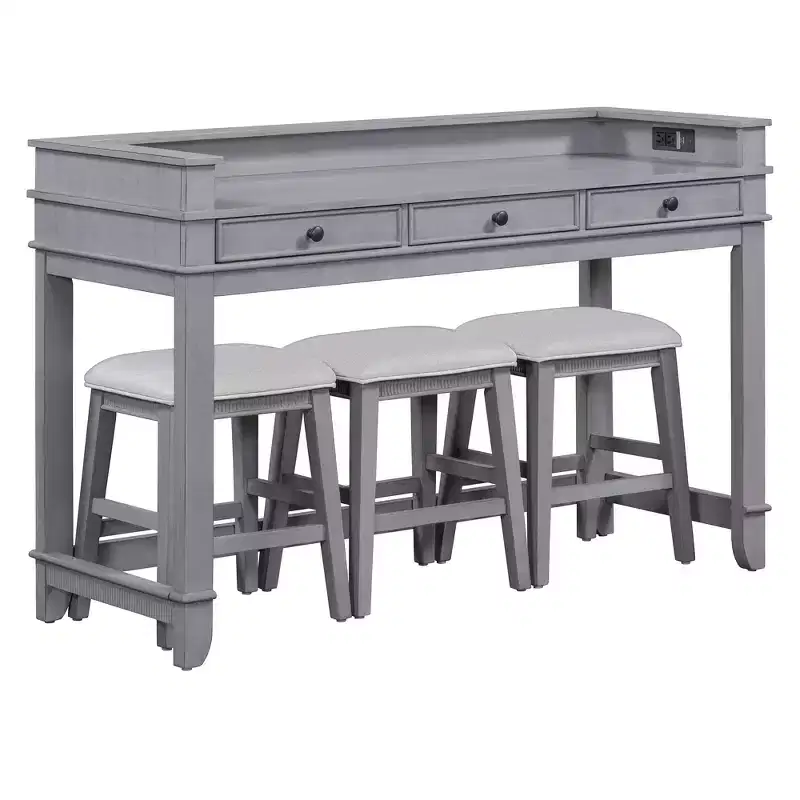 Whisen 4-Piece Dining Bar Table Set with 3 Upholstered Stools and 3 Drawers