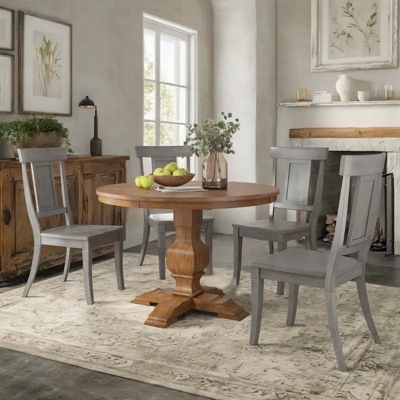 Ronda 45 Round Solid Wood Top Dining Set with Panel Back Chairs
