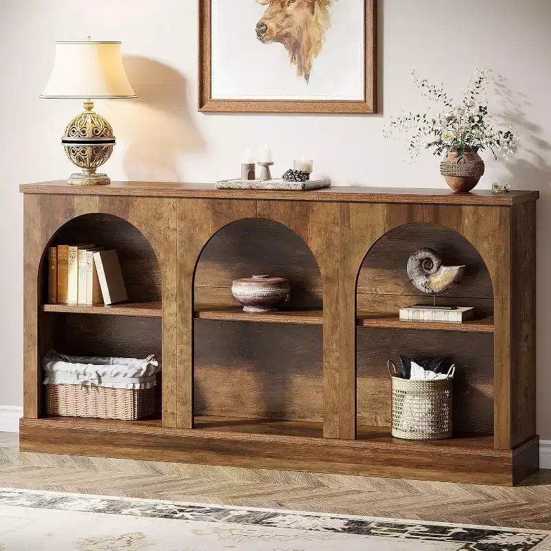 Lantine Farmhouse Console Table, 63-Inch Long Entryway Table with 3 Tier Storage, Wooden Sofa Table Behind The Couch for Living Room