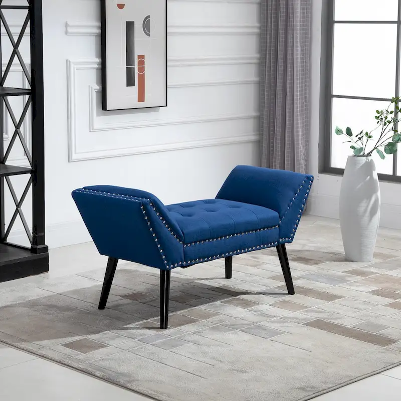 HOMCOM Modern Button Tufted Sitting Bench/Accent Fabric Upholstered Ottoman for Bedroom or Living Room