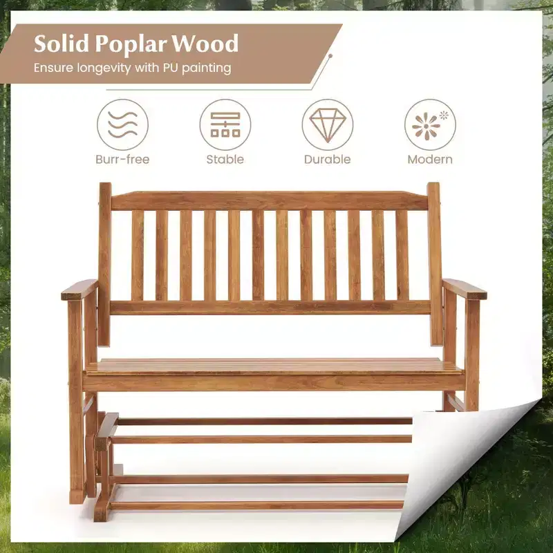 Costway Patio Glider Loveseat Chair Swing Rocking Bench with Slatted Seat & Curved Backrest White/Natural/Gray
