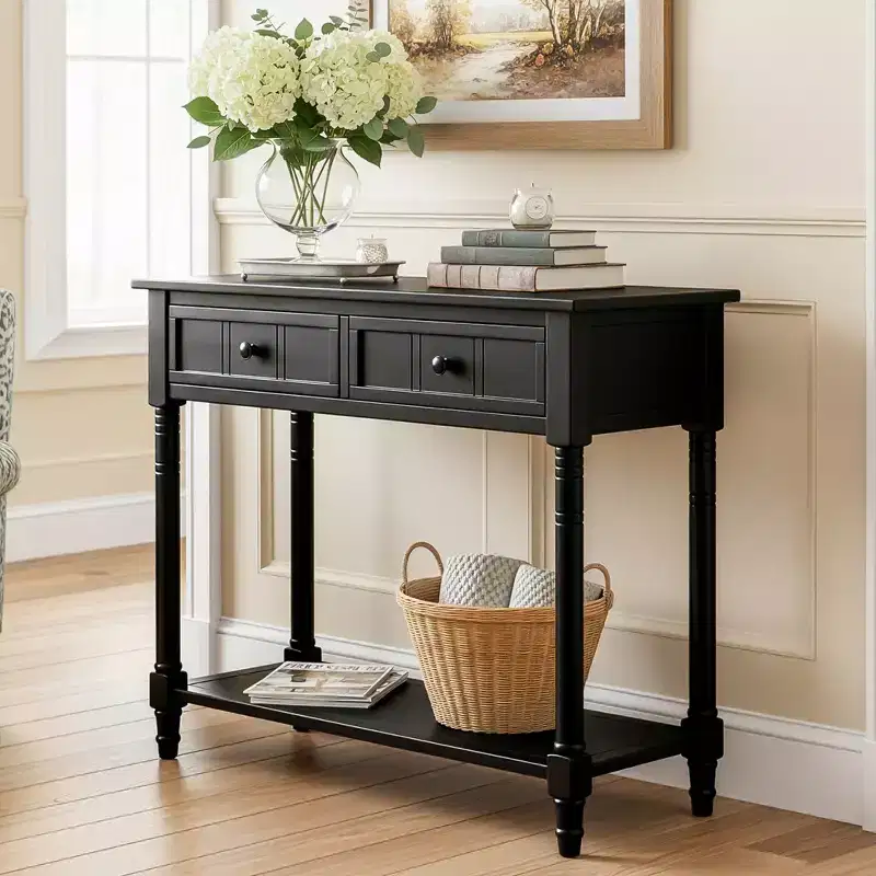 GDFStudio Darren Traditional Entryway Console Table with 2 Drawers and Bottom Shelf