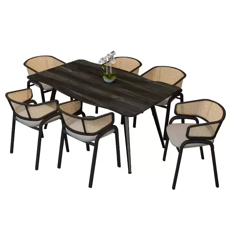 LeisureMod Ravenna 7-pc Dining Set, 63 Rectangular Table and 6 Ervilla Chairs