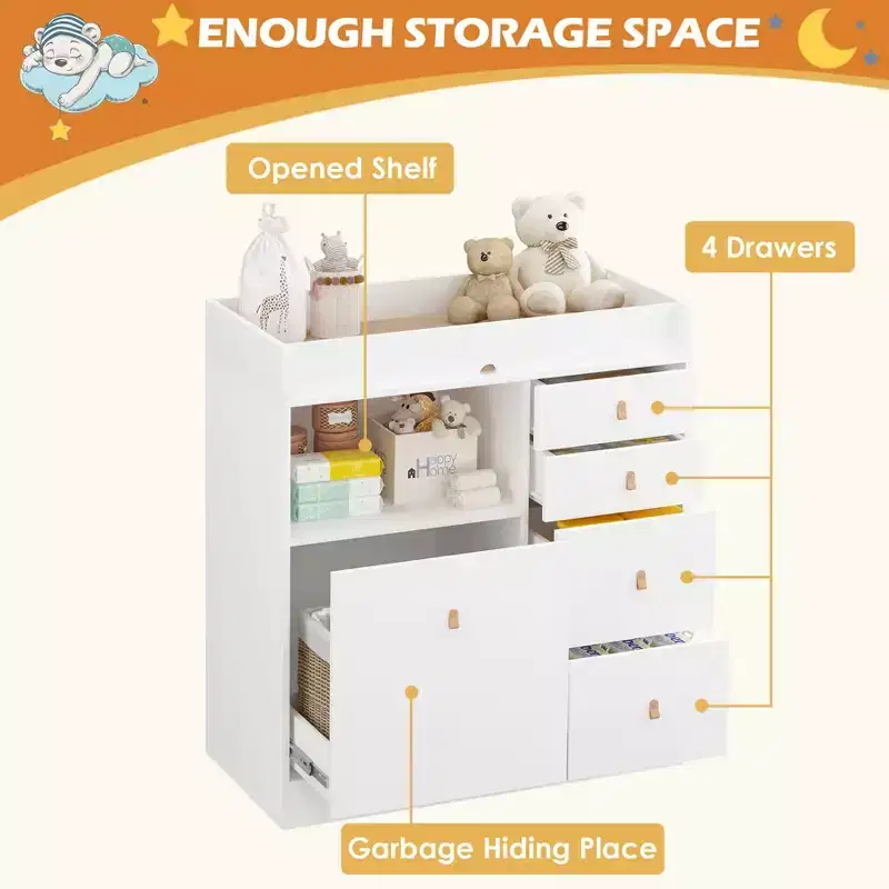 Famapy White Changing Table Leather Pull-Outs Large Worktop More Storage Space
