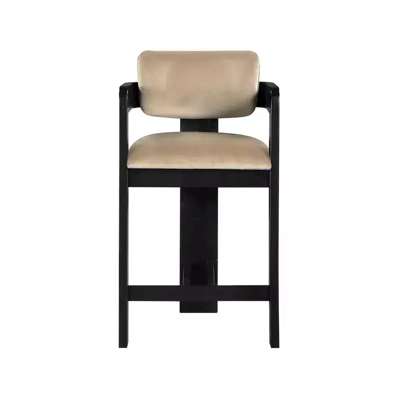 Green Velvet Bar Stool with Black Finish