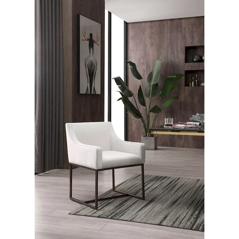 Modrest Elijah Modern Beige & Copper Antique Brass Dining Chair