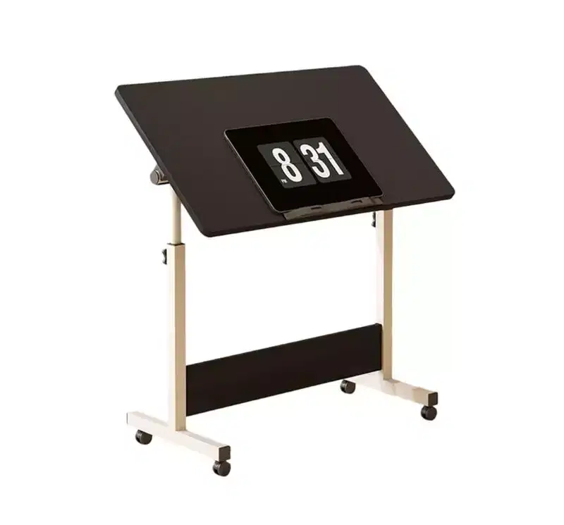 Small Adjustable Height Standing Desk, MDF+Steel Tube, Foldable & Portable Laptop Desk with Wheels for Small Space Home Office, Black