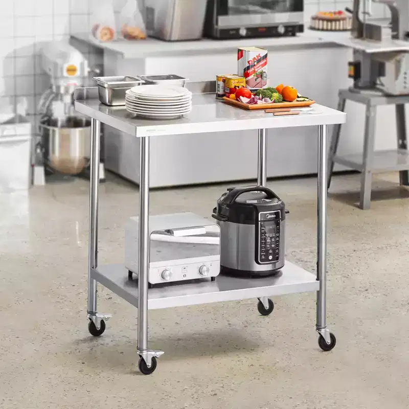 VEVOR 24 x 36 x 40 Inch Stainless Steel Work Table, Commercial Food Prep Worktable with Casters, Heavy Duty Prep Worktable, Metal Work Table