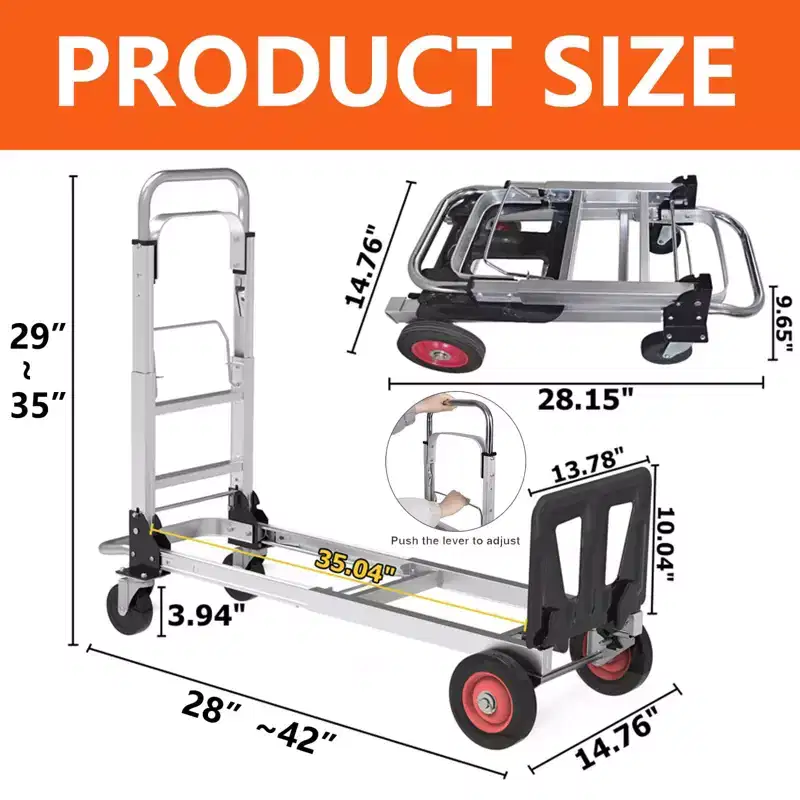 Heavy Duty 2-in-1 Convertible Hand Truck Platform Cart  700 lbs Capacity, Folding Dolly with Telescoping Handle & 4 Wheels  Ideal for Warehouse