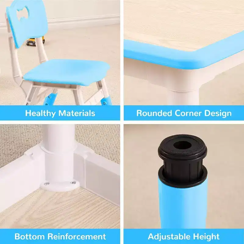 Acekool Kids Table and 4 Chair Set, Height Adjustable Activity Table for Ages 2-10, Toddler Art Desk, Classroom Home