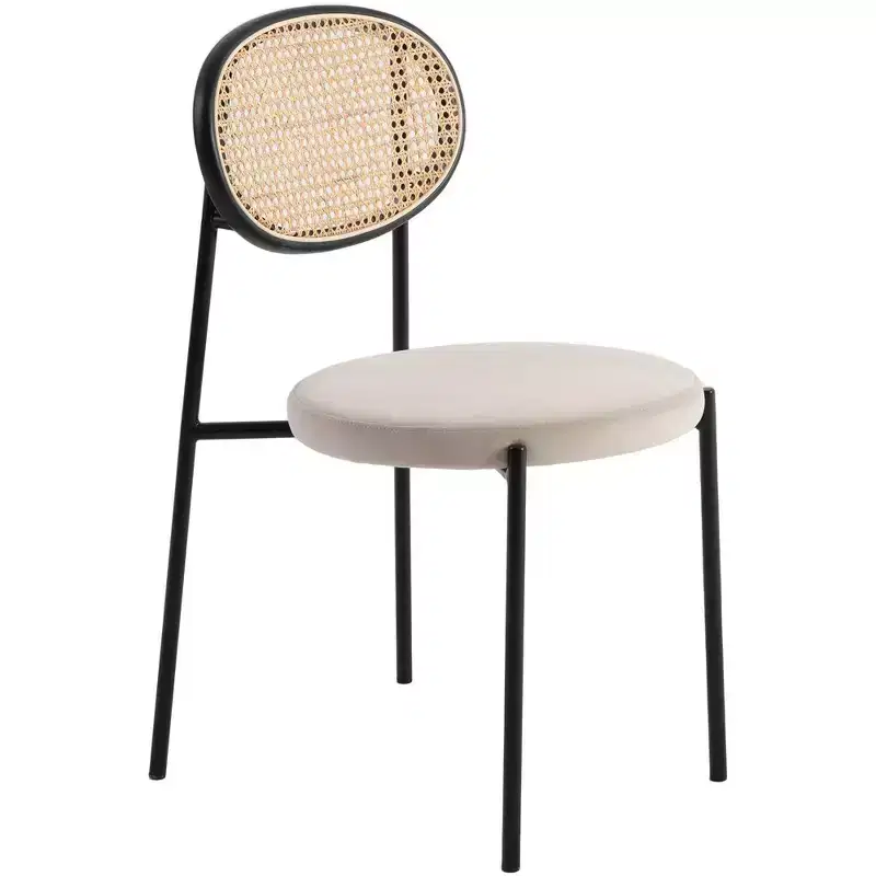LeisureMod Euston Modern Dining Chair with Wicker Back and Velvet/Leather Seat, Indoor Kitchen, Dining Room, Home, Contemporary Side Chair Seating