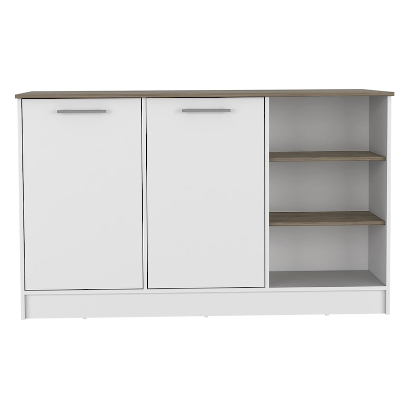 FM Furniture Gladiolus Kitchen Island, Two Cabinets, Three Open Shelves