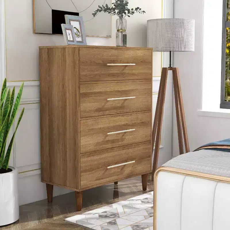 HOMES: Inside + Out Esigne Mid-Century 4 Drawer Chest Light Oak