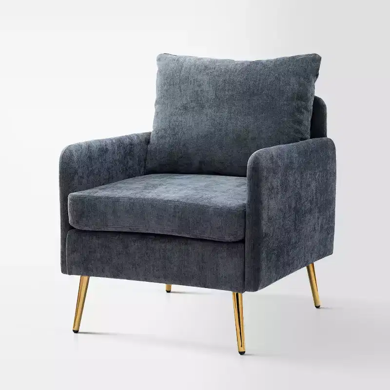 Upholstered Accent Armchair with Wood Frame and Metal Legs - Navy