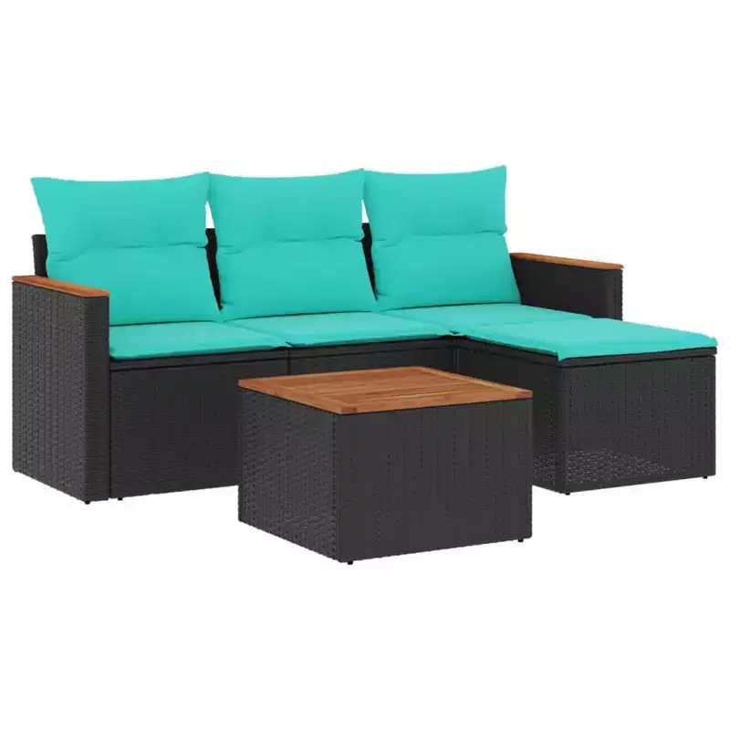 vidaXL 4 Piece Garden Sofa Set with Cushions Grey Poly Rattan - Gray and blue Without table